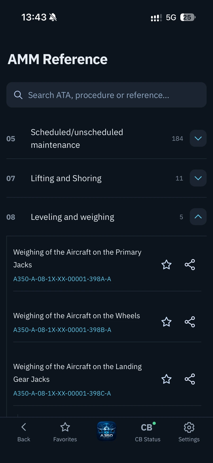 Actual AMM reference screen with ATA chapters